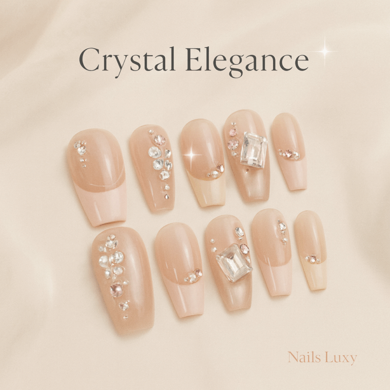 10pcs ✨ Crystal Elegance – Handmade Medium Coffin Press-On Nails | Pink & Yellow French Tips with Glitter Rhinestones, Luxury Party Set ✨
