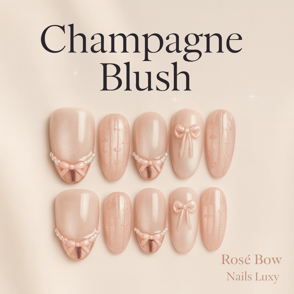 10pcs ✨ Rosé Bow – Handmade Luxury Almond Press-On Nails | Pink Cat-Eye with Glass Bead Shine & 3D Bow Accents, Reusable Korean Style Set ✨ - Image 1