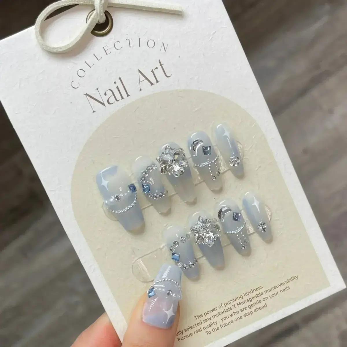 10Pcs Moonlit Tides – Long Ballerina Blue Press‑On Gel Nails with 3D Moon & Rhinestones | Nails Luxe - Image 15
