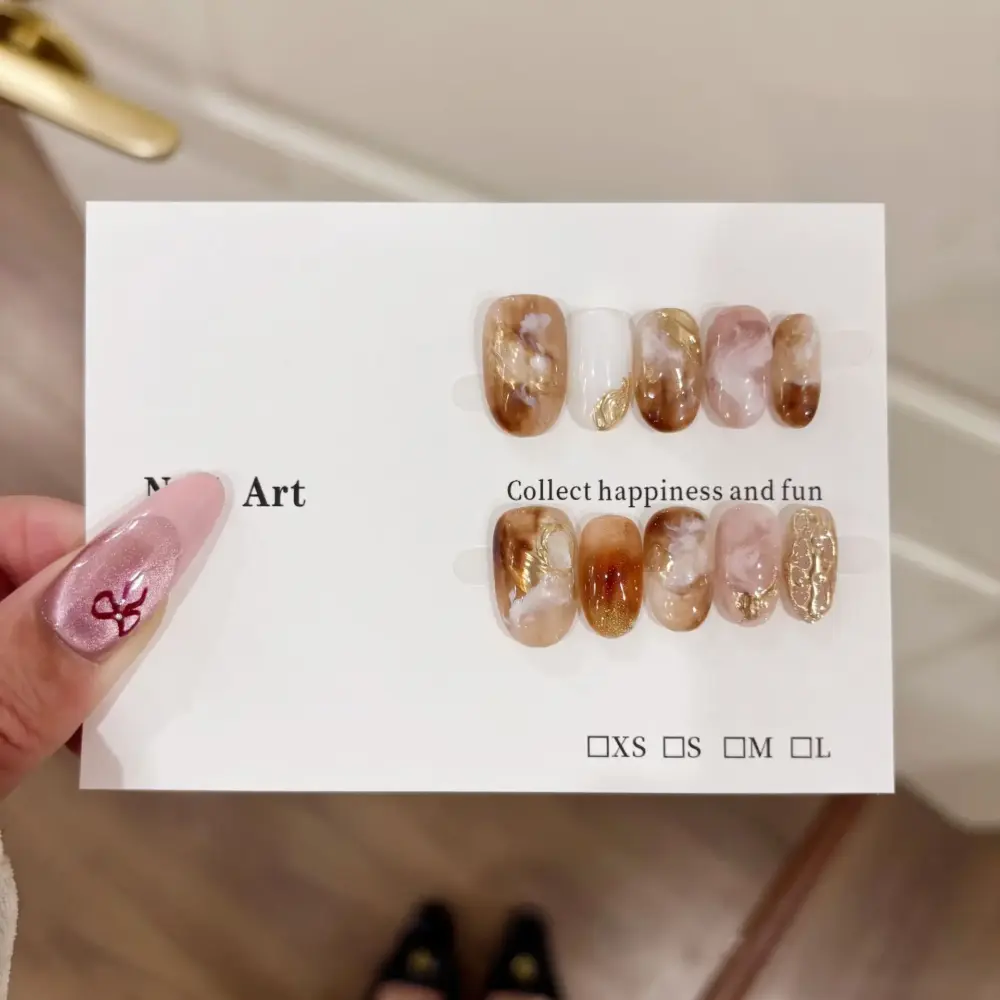10Pcs✨ Golden Glow – Handmade Short Oval Press-On Nails | Cat Eye Effect, Gold Foil & Nude Gradient, Reusable Nail Art Set ✨ - Image 4