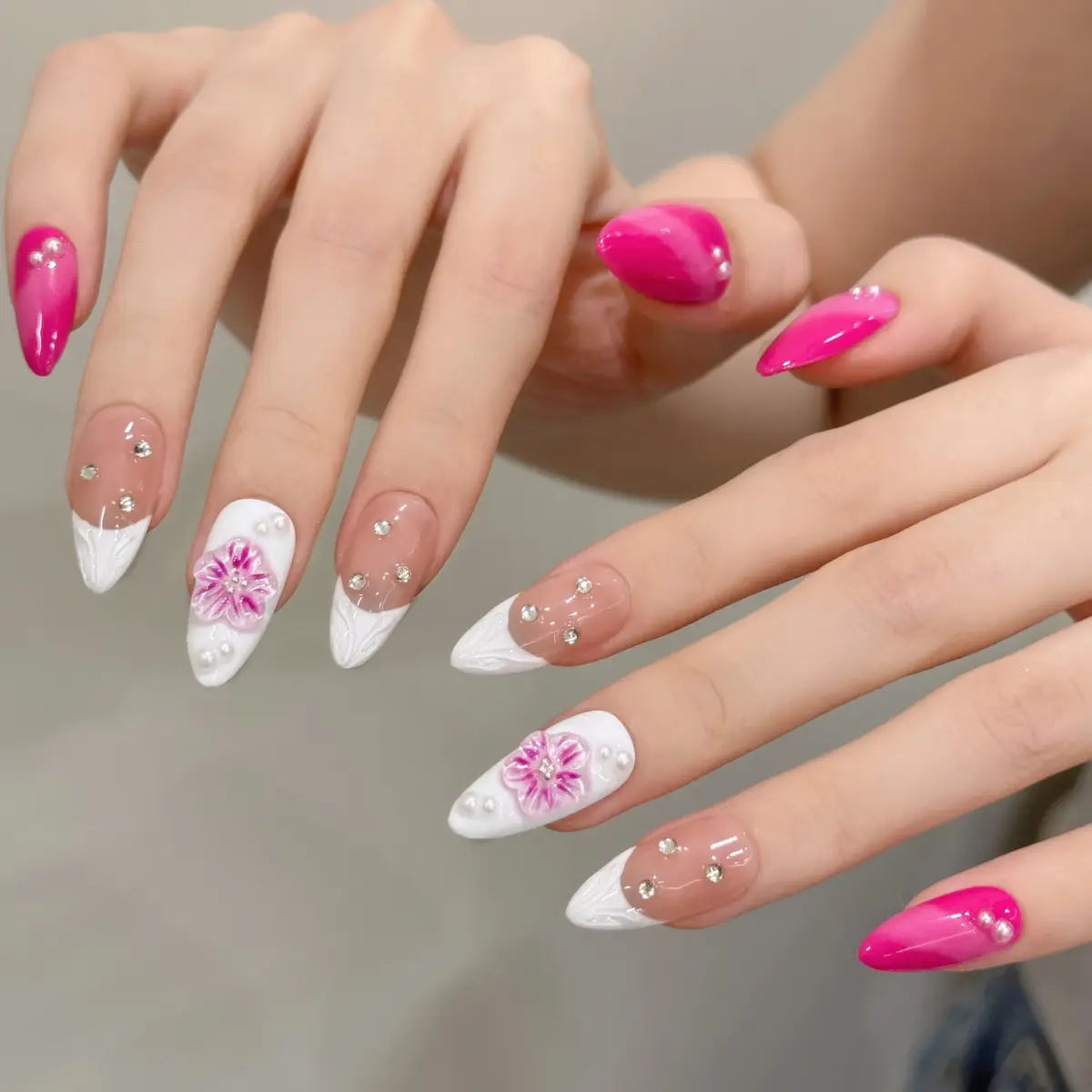 10pcs Strawberry Bloom – Almond Pink Aurora 3D Press‑On Gel Nails – Luxury Reusable Nail Set | Nails Luxe - Image 6
