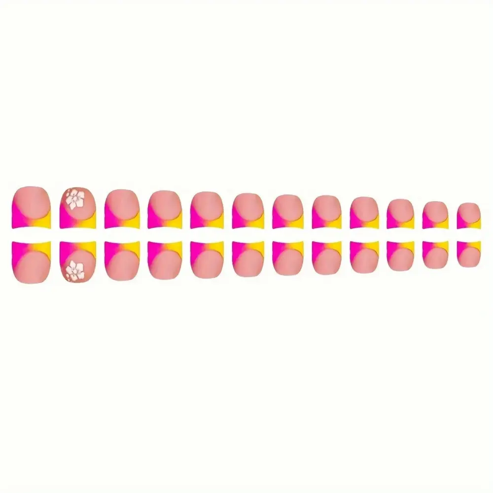 10 pcs🔥 French Tip Neon Sunset – 48pcs Press-On Set Uñas Postizas | Rosa & Naranja Degradado con Decoración 3D 🌅💖 - Image 5