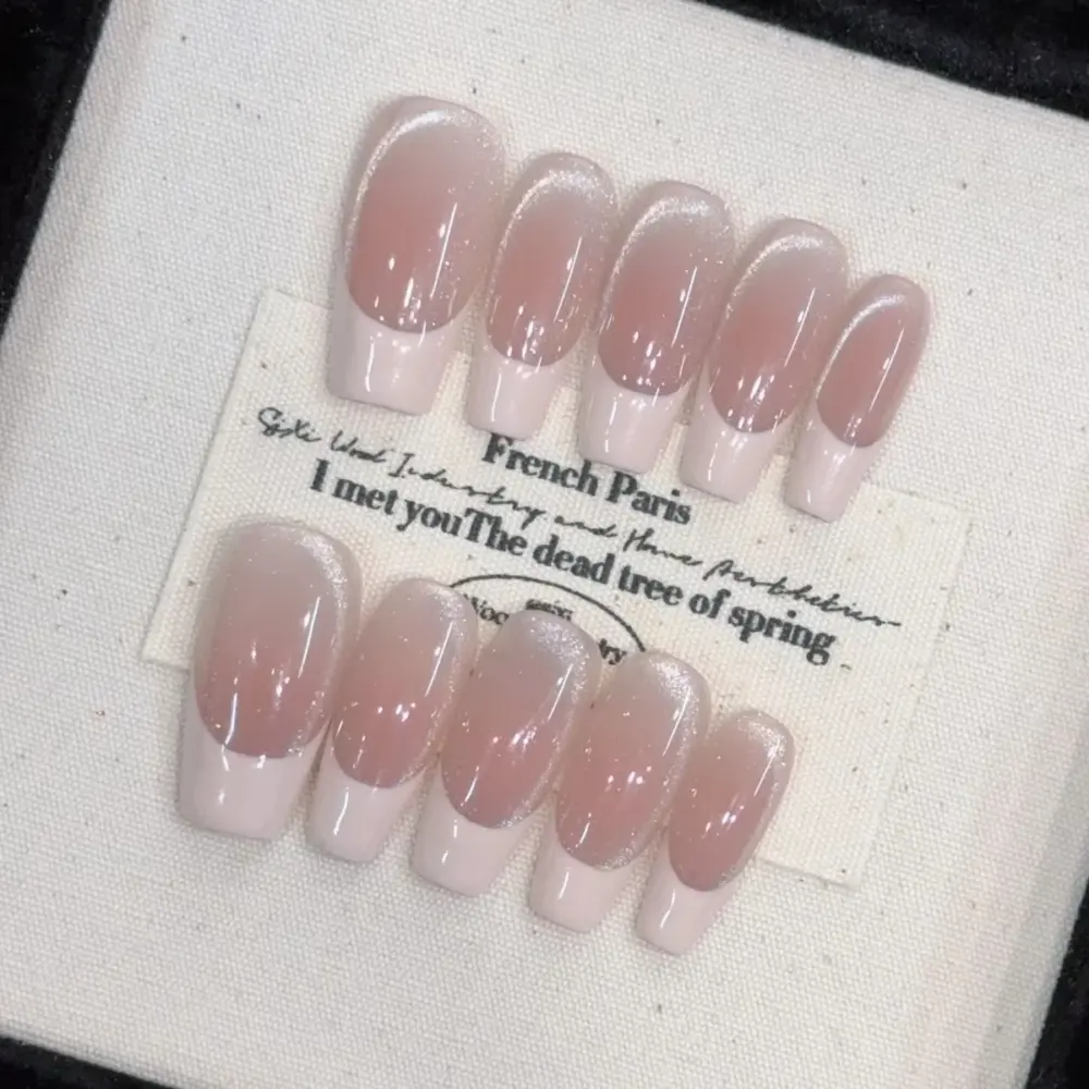 10pcs - Pearl Elegance – Short Square Press On Nails with Plaid & French Pearl Design – Handmade Acrylic Nail Tips - Image 11