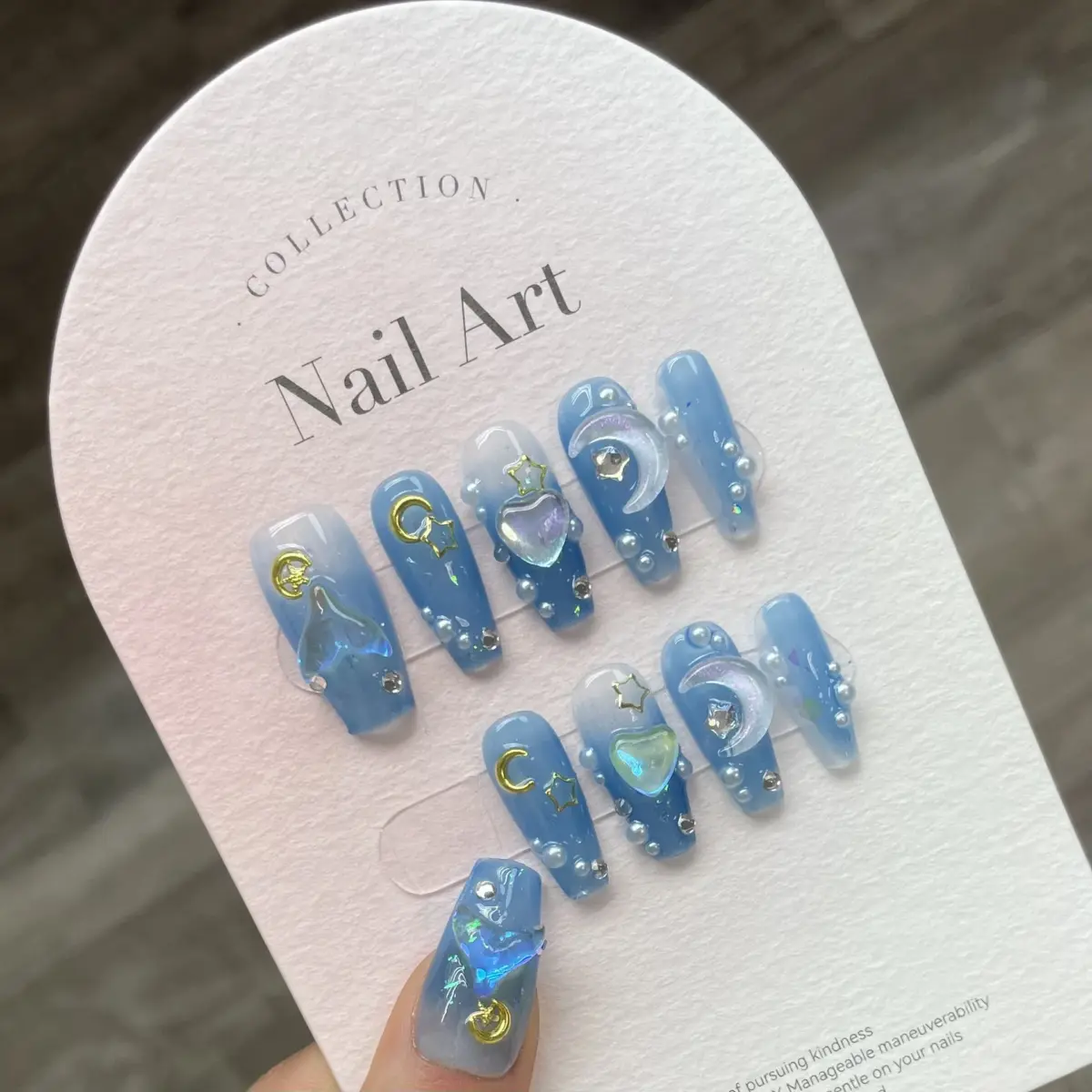 10Pcs Moonlit Tides – Long Ballerina Blue Press‑On Gel Nails with 3D Moon & Rhinestones | Nails Luxe - Image 20