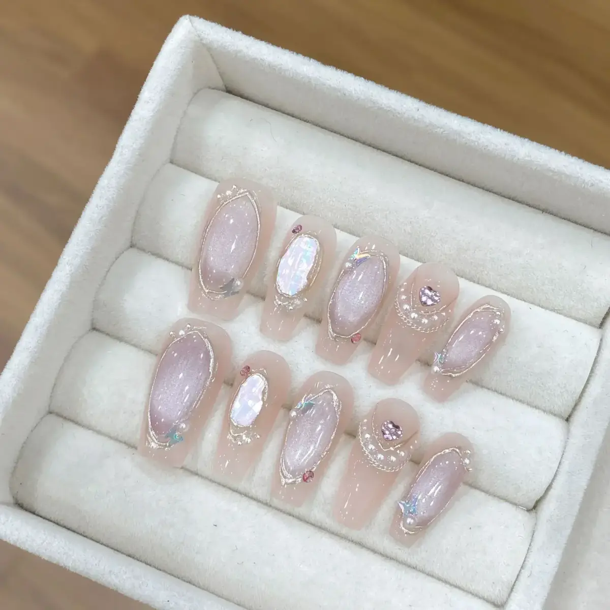 10Pcs Moonlit Tides – Long Ballerina Blue Press‑On Gel Nails with 3D Moon & Rhinestones | Nails Luxe - Image 3