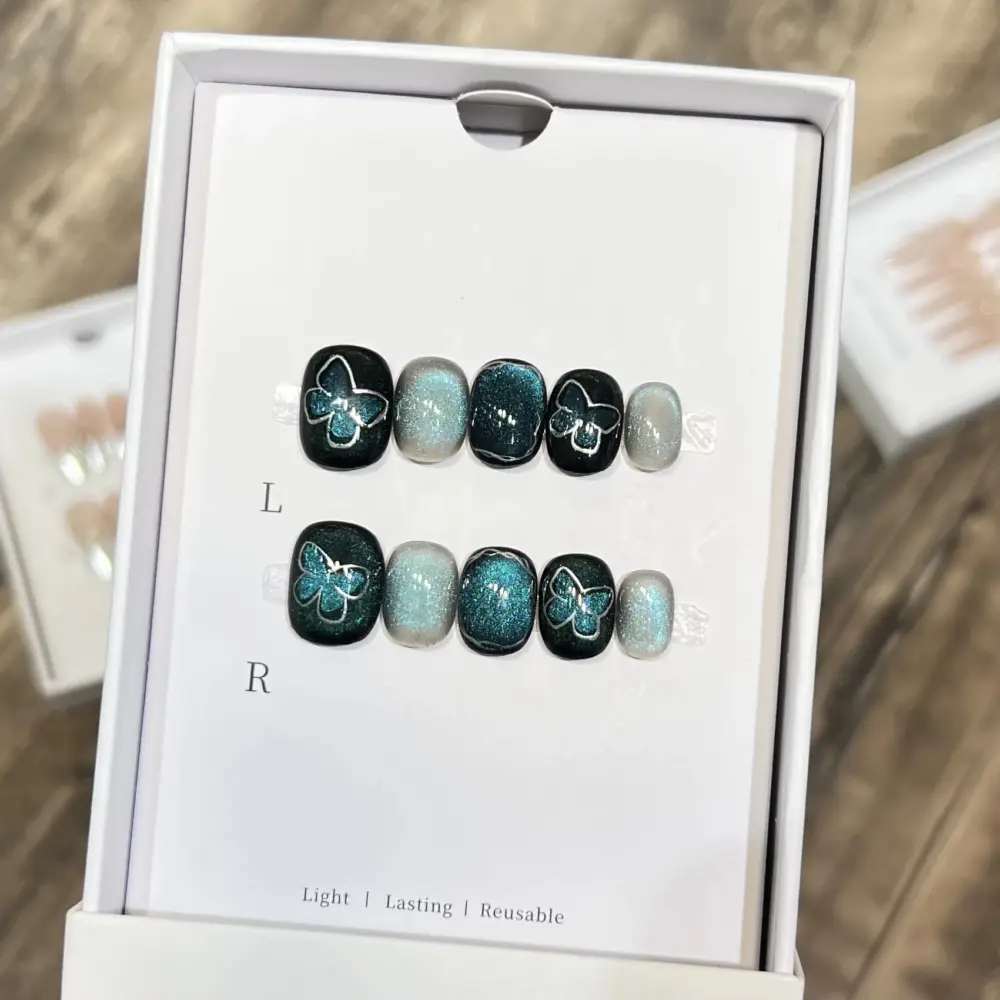 10pcs ✨ Butterfly Whirl – Handmade Short Oval Press-On Nails | Swirl Design, Flash Glitter & 3D Butterfly Accents, Reusable Summer Nail Set ✨ - Image 2