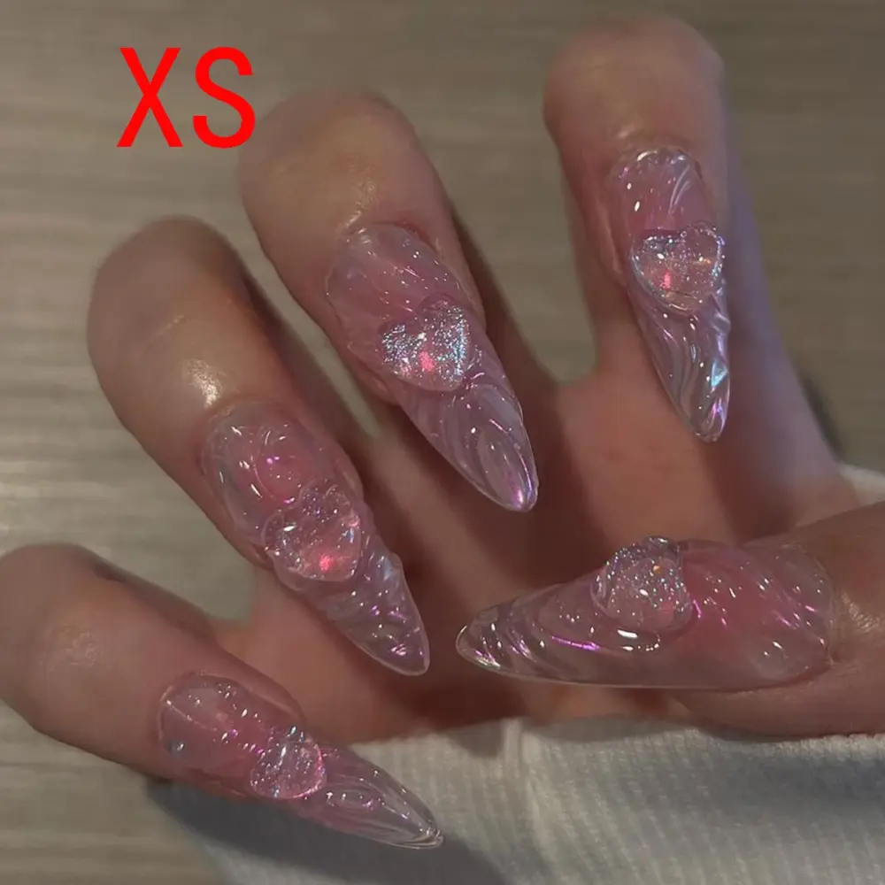 10PCS ✨ Rosé Allure – Luxury Stiletto Press-On Nails | Handmade Pink Floral 3D Embellished Long Reusable Acrylic Tips ✨ - Image 11