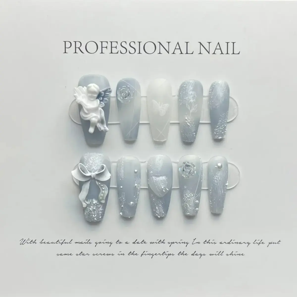 10Pcs Moonlit Tides – Long Ballerina Blue Press‑On Gel Nails with 3D Moon & Rhinestones | Nails Luxe - Image 18
