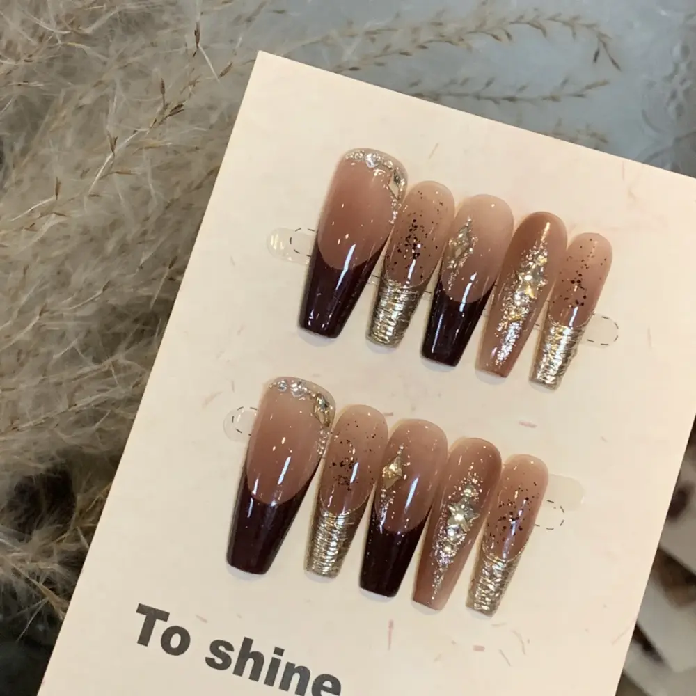 10pc ✨ Parisian Charm – Luxury French Press-On Nails | Handmade Long Ballet with Cute Bear & Diamond Accents, Reusable Full Cover Set ✨ - Image 10