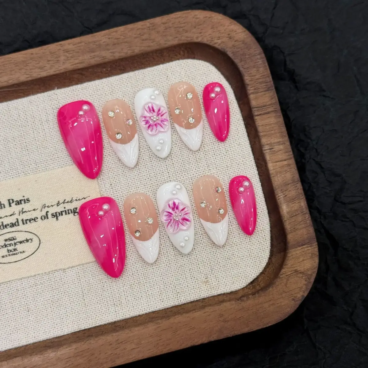 10pcs Strawberry Bloom – Almond Pink Aurora 3D Press‑On Gel Nails – Luxury Reusable Nail Set | Nails Luxe - Image 4
