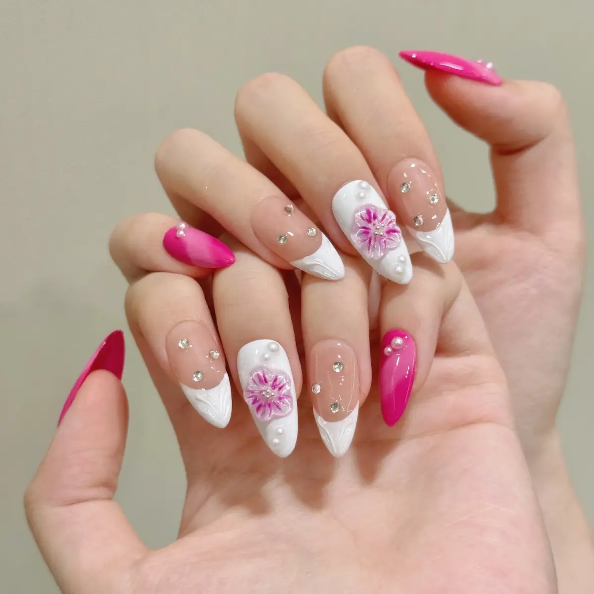 10pcs Strawberry Bloom – Almond Pink Aurora 3D Press‑On Gel Nails – Luxury Reusable Nail Set | Nails Luxe - Image 5