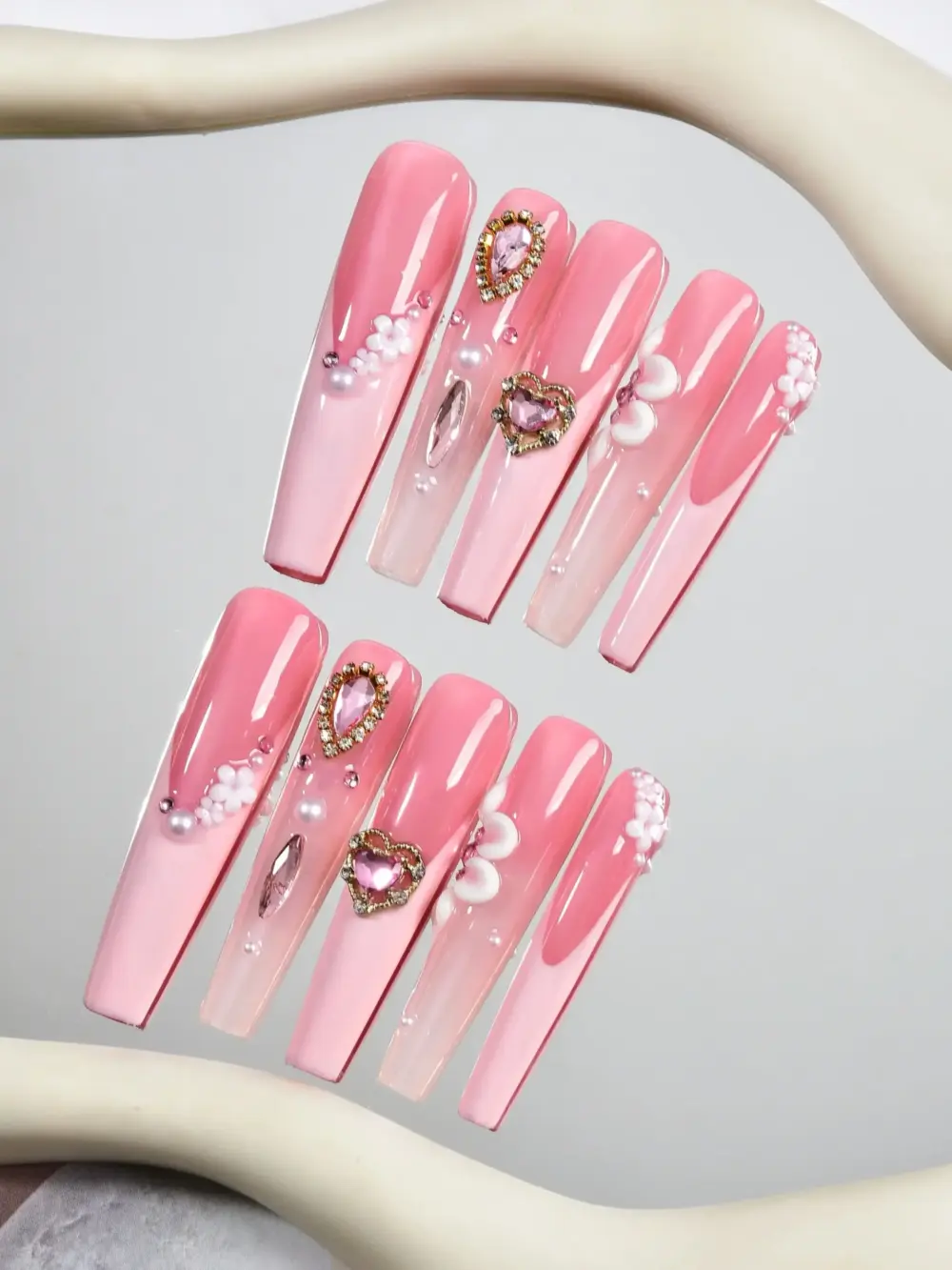 10Pcs ✨ Pink Stardust – Luxury Coffin Press-On Nails | Handmade Long Glitter Pink with Rhinestone & Bow Accents, Reusable Party Set ✨ - Image 6