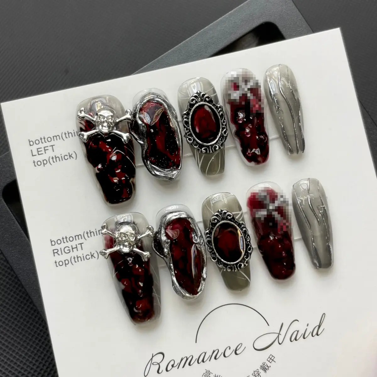 10pcs ✨ Midnight Eclipse – Luxury Gothic Press-On Nails | Handmade Black Cat-Eye with 3D Metal Moon, Cross & Butterfly Accents, Reusable Set ✨ - Image 8