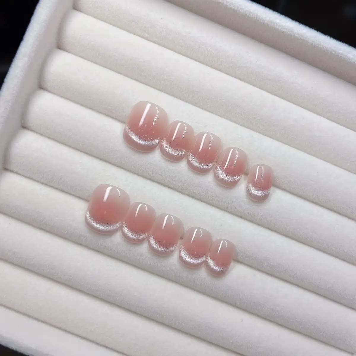 10pcs - Pearl Elegance – Short Square Press On Nails with Plaid & French Pearl Design – Handmade Acrylic Nail Tips - Image 7