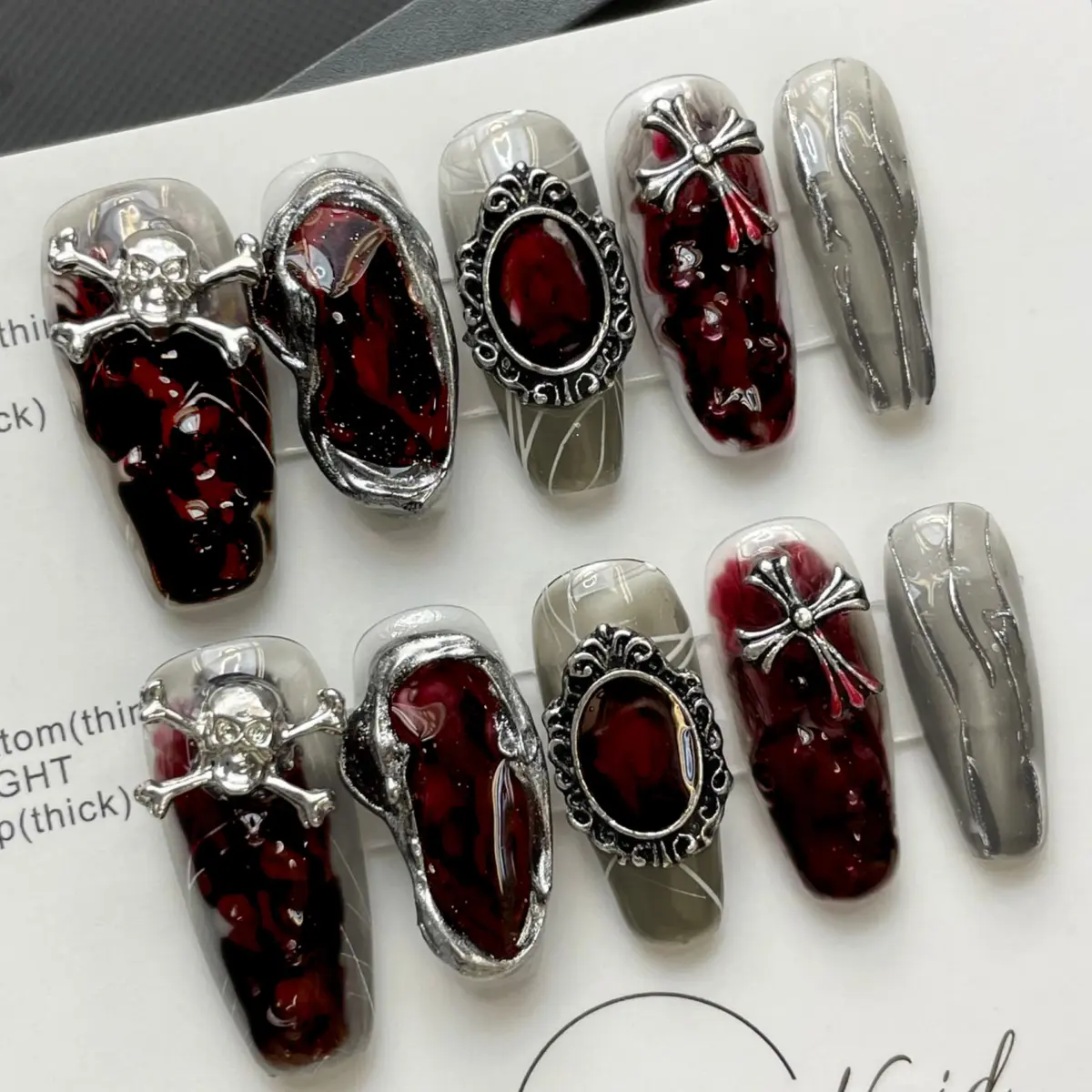 10pcs ✨ Midnight Eclipse – Luxury Gothic Press-On Nails | Handmade Black Cat-Eye with 3D Metal Moon, Cross & Butterfly Accents, Reusable Set ✨ - Image 11