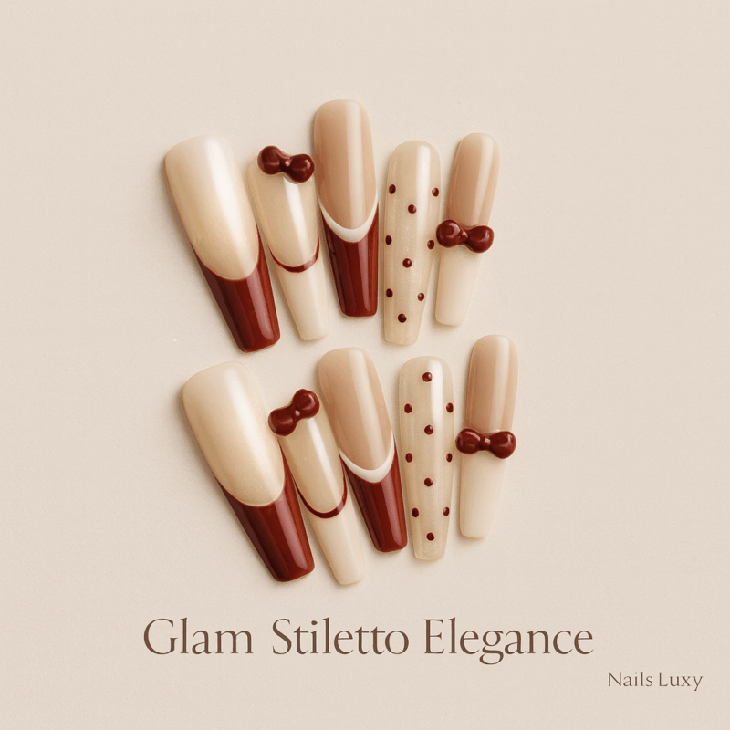 10pcs 💎 Glam Stiletto Elegance – 10pcs Handmade Long Coffin Press-On Nails | Cat-Eye Effect, Pearls, Diamonds & Bowknot Details ✨👑