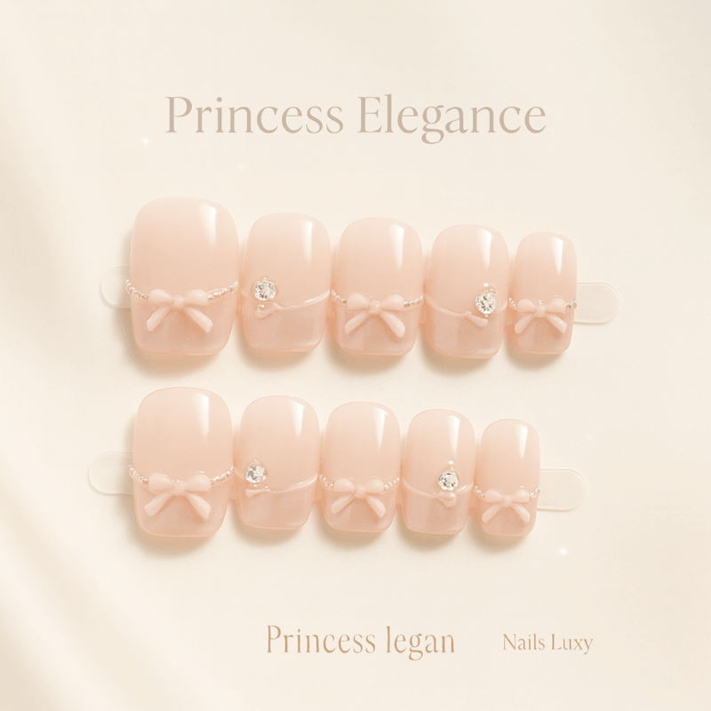 10pcs 💎 Princess Elegance – 10pcs Handmade Pink Cat-Eye French Press-On Nails | Polka Dot Bow Design, Luxury Style, Reusable False Nails 💎